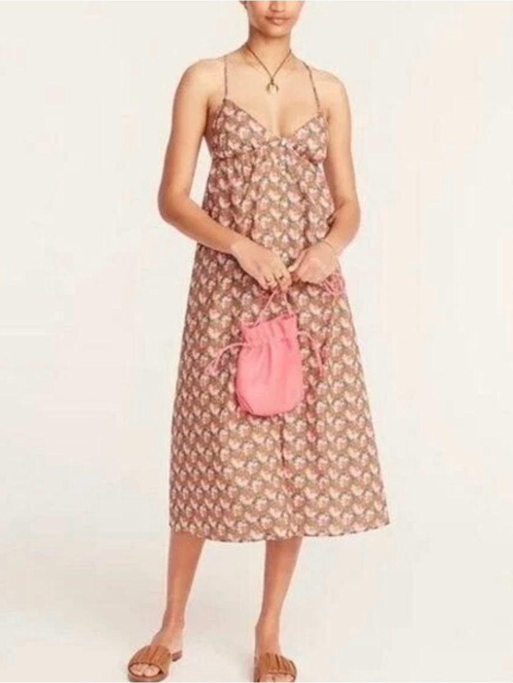 J. Crew Collection Pink Floral Spaghetti-Strap Midi Dress